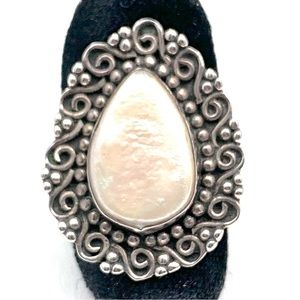 Vintage Boho Style Sterling Silver & Pearl ring